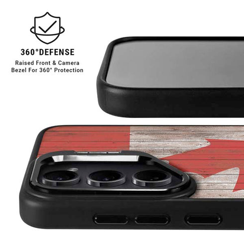 Canadian Flag Dark Wood Galaxy S25 Ultra Kickstand Case